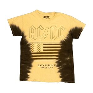 AC/DC Graphic T-Shirt Mens S/M Yellow Black Excellent Tie Dye 1980 US Tour Tee